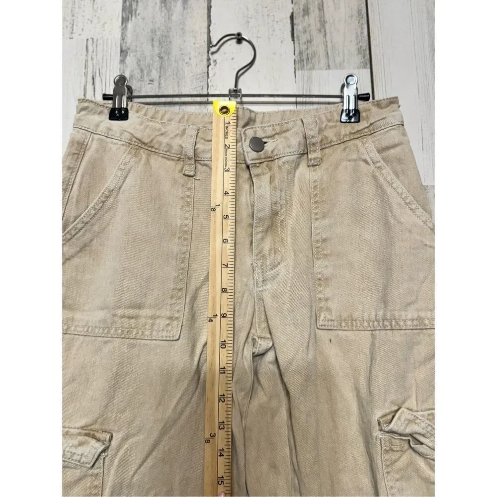 Miami Vice Cargo Pants Size small Beige Wide Leg Loose Fit Tan